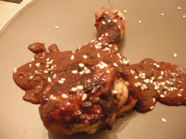 Chicken glazed with mole