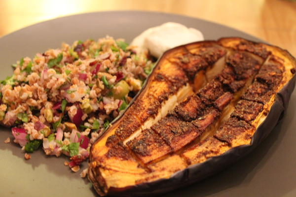 Spiced Eggplant with Bulgar salad