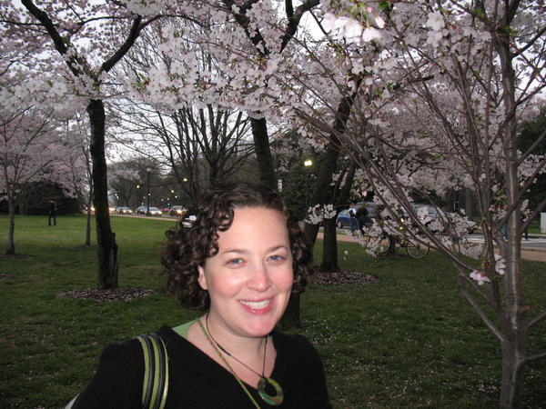 Audrey among the cherry blossoms